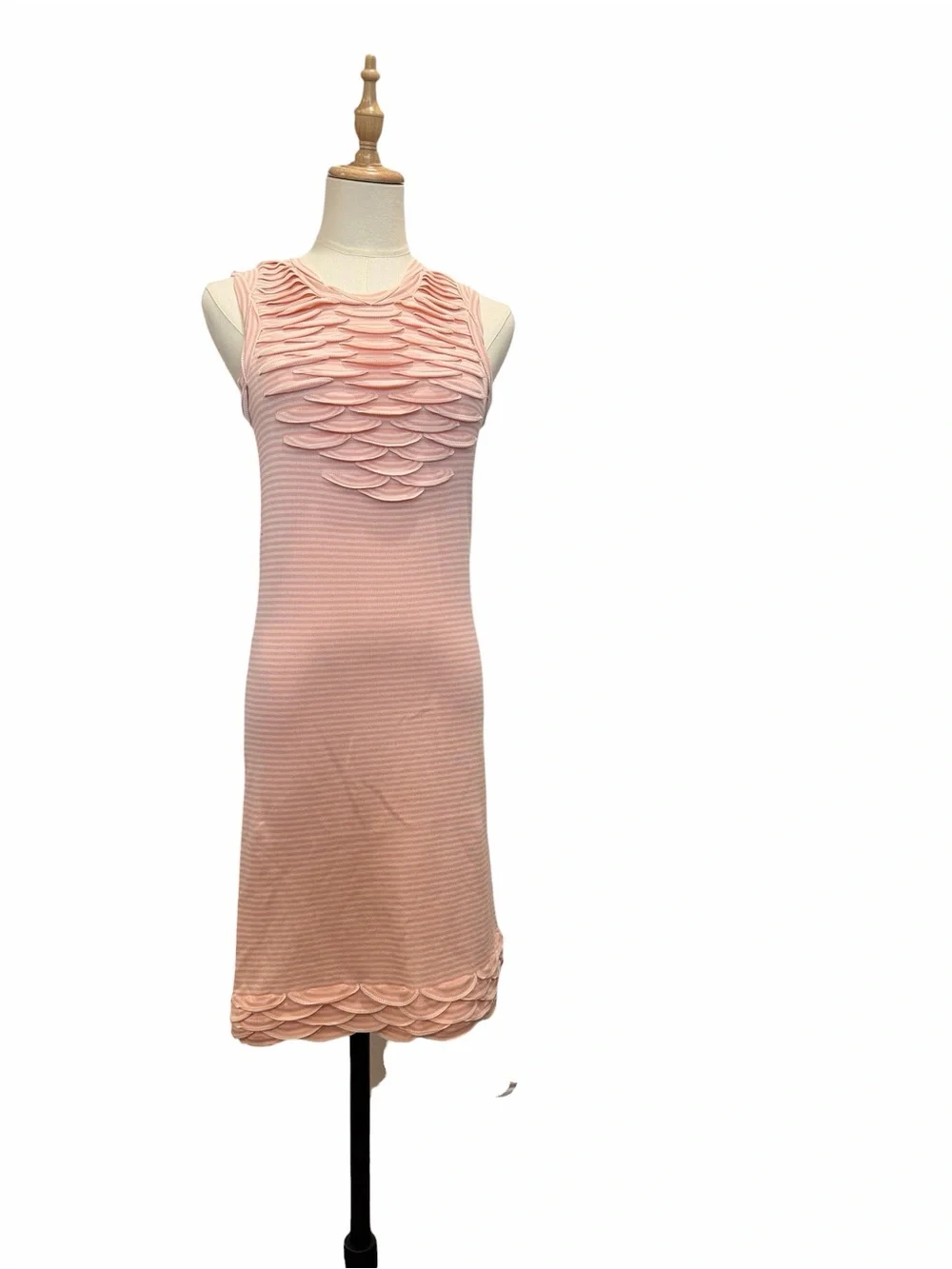 CHANEL Blush Pink Sleeveless Scallop-Detail Knit Dress